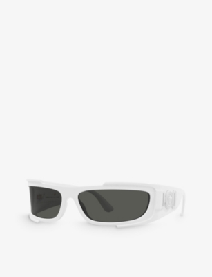 Shop Versace Women's White Ve4446 Branded-arm Rectangle-frame Acetate Sunglasses
