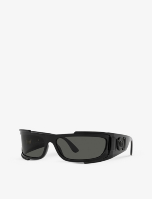 Shop Versace Women's Black Ve4446 Branded-arm Rectangle-frame Acetate Sunglasses