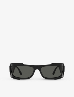 Versace Womens Black Ve4446 Branded-arm Rectangle-frame Acetate Sunglasses