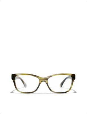 Pre-owned Chanel Womens Green Ch3449b Rectangle-frame Acetate Optical Glasses