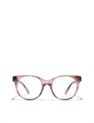 Pre-owned Chanel Womens Pink Ch3450b Cat-eye Acetate Optical Glasses