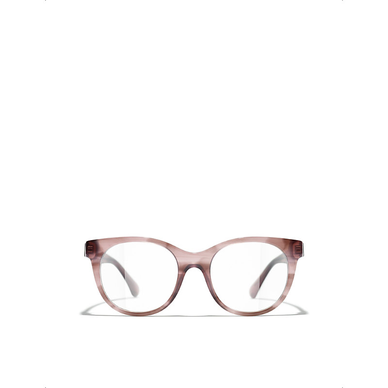 Pre-owned Chanel Womens Pink Ch3450b Cat-eye Acetate Optical Glasses