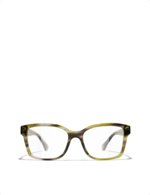 Pre-owned Chanel Mens Green Ch3451b Square-frame Acetate Optical Glasses