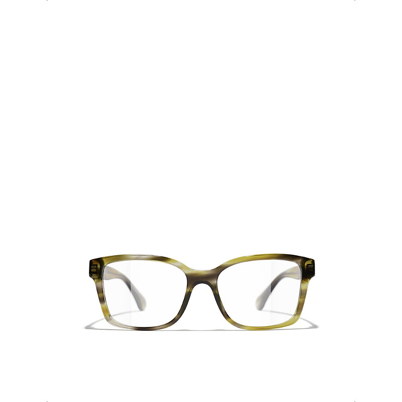 Pre-owned Chanel Mens Green Ch3451b Square-frame Acetate Optical Glasses