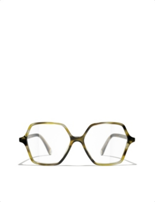 Pre-owned Chanel Mens Green Ch3447 Square-frame Acetate Optical Glasses