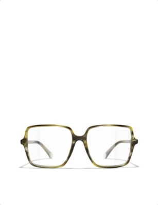 Pre-owned Chanel Mens Green Ch3448 Square-frame Acetate Optical Glasses