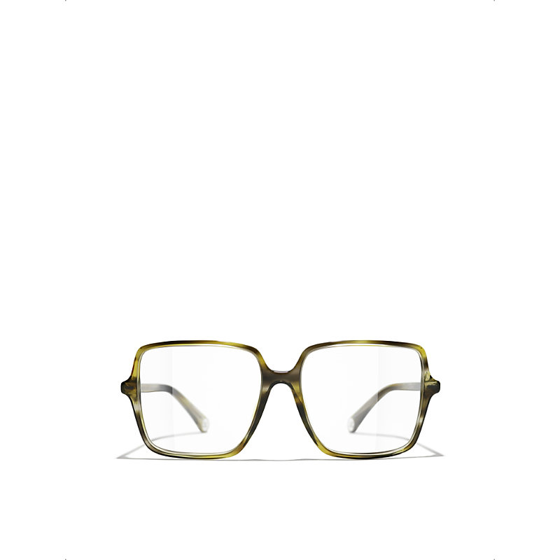Pre-owned Chanel Mens Green Ch3448 Square-frame Acetate Optical Glasses