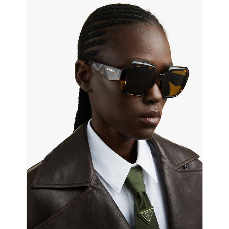 Shop Prada Women's Green Pr 28zs Square-frame Acetate Sunglasses