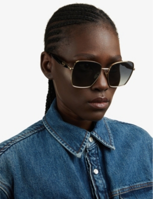 Shop Prada Womens Gold Pr 64zs Square-frame Gold-tone Metal Sunglasses