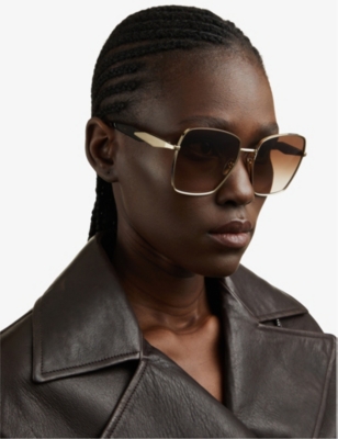 Shop Prada Women's Gold Pr 64zs Square-frame Metal Sunglasses