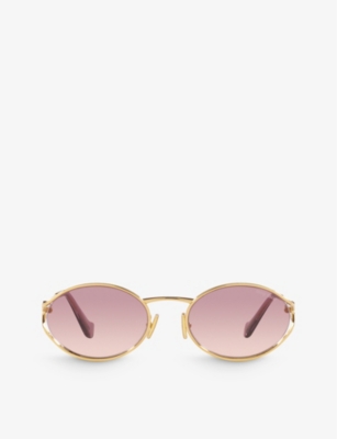 MIU MIU: MU 52YS round-frame tinted-lens metal sunglasses