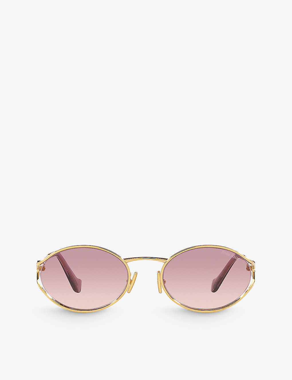 Shop Miu Miu Women's Gold Mu 52ys Round-frame Tinted-lens Metal Sunglasses