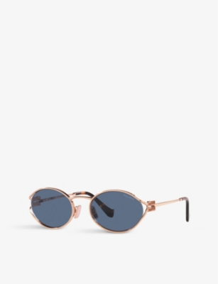 Miu Miu Womens Pink Mu 52ys Round-frame Branded-arm Metal Sunglasses In Pink