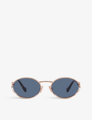 MIU MIU: MU 52YS round-frame branded-arm metal sunglasses