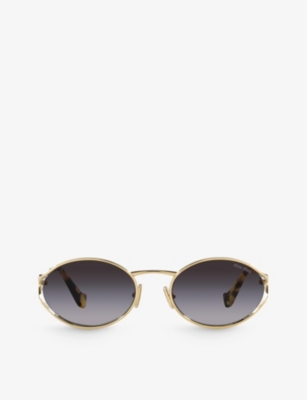 Miu Miu Womens Gold Mu 52ys Round-frame Tinted-lens Metal Sunglasses