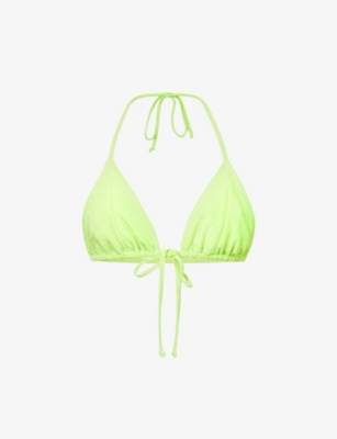 Good American Womens Electric Lime002 Sparkle Tie-front Bikini Top 0