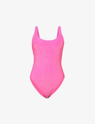 Good American Womens Knockoutpink001 Sparkle Modern Scoop-neck Swimsuit