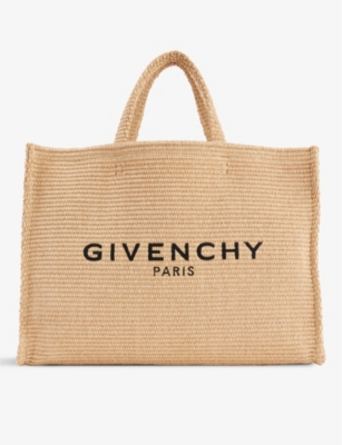 GIVENCHY: G-Tote large logo-embroidered raffia tote bag