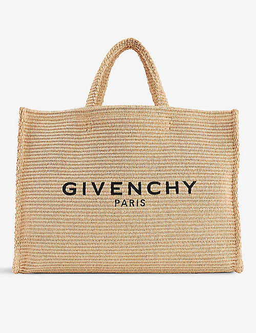 GIVENCHY: G-Tote large logo-embroidered raffia tote bag