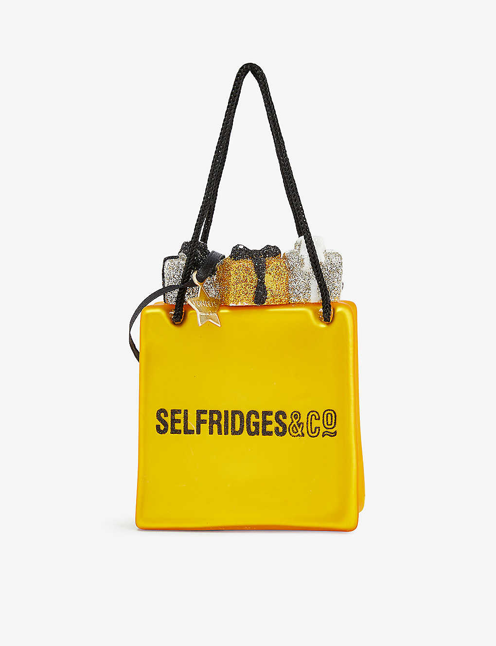 SELFRIDGES EDIT - Selfridges Yellow Bag glass Christmas decoration 8cm ...