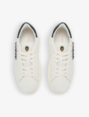 Shop Kurt Geiger London Women's White Laney Eye Crystal-embellished Leather Low-top Trainers