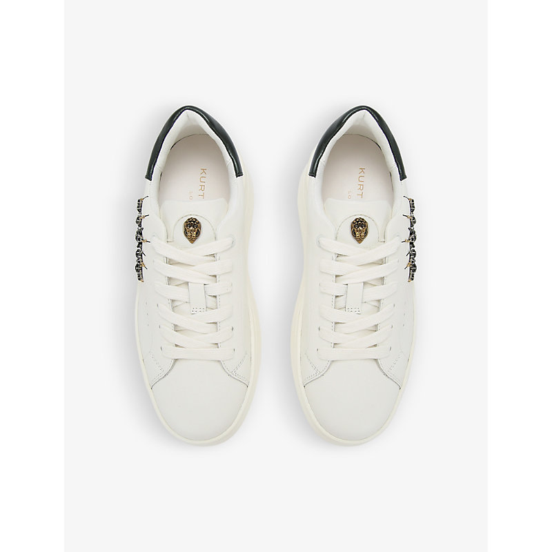 Shop Kurt Geiger Laney Eye Crystal-embellished Leather Low-top Trainers In White