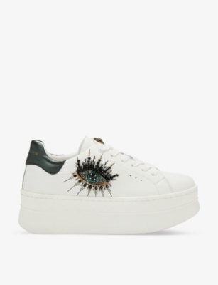 KURT GEIGER LONDON: Laney Eye crystal-embellished leather low-top trainers