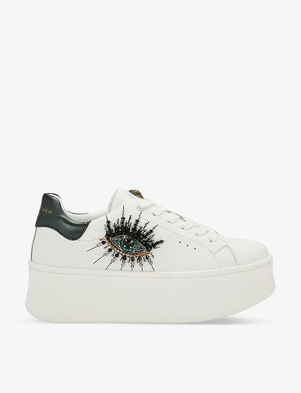 Kurt Geiger London Womens White Laney Eye Crystal-embellished Leather Low-top Trainers