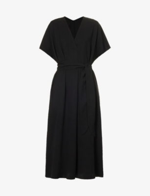 VINCE - V-neck belted woven midi dress | Selfridges.com