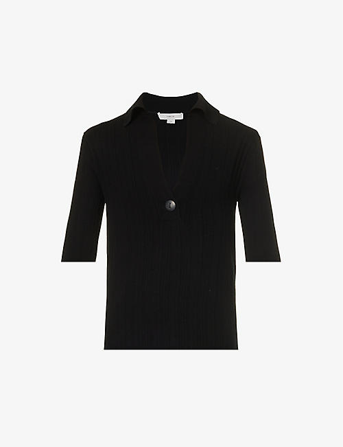 VINCE: V-neck cotton-blend knitted polo shirt