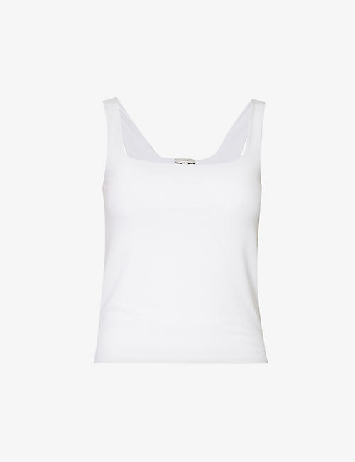 VINCE: Square-neck sleeveless stretch-cotton top