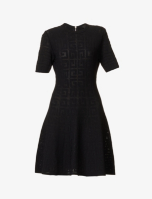 Shop Givenchy Womens Black Monogram-embossed Flared-skirt Knitted Mini Dress