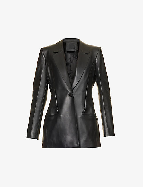 GIVENCHY: Single-breasted padded-shoulder leather blazer