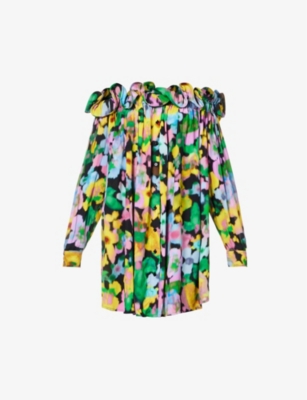 Az Factory + Lutz Huelle Theodora Off-the-shoulder Floral-print Crepe De Chine Mini Dress In Flowers Print