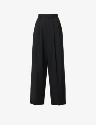 AZ FACTORY AZ FACTORY WOMEN'S BLACK CENTRE-CREASE WIDE-LEG MID-RISE WOOL-BLEND TROUSERS,67091325