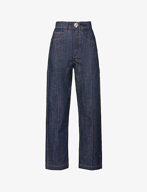 AZ FACTORY: Crystal-embellished straight-leg mid-rise stretch-organic denim jeans