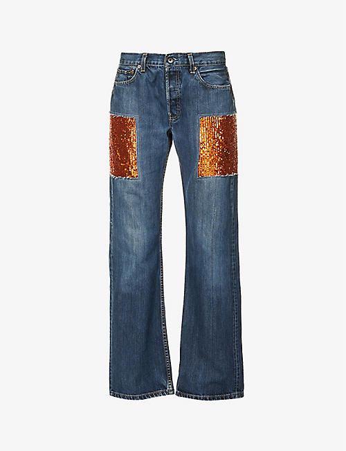 AZ FACTORY: Sequin-embellished straight-leg mid-rise jeans