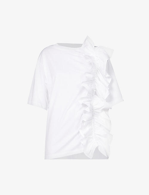 AZ FACTORY: Ruffle-trim regular-fit cotton-jersey T-shirt