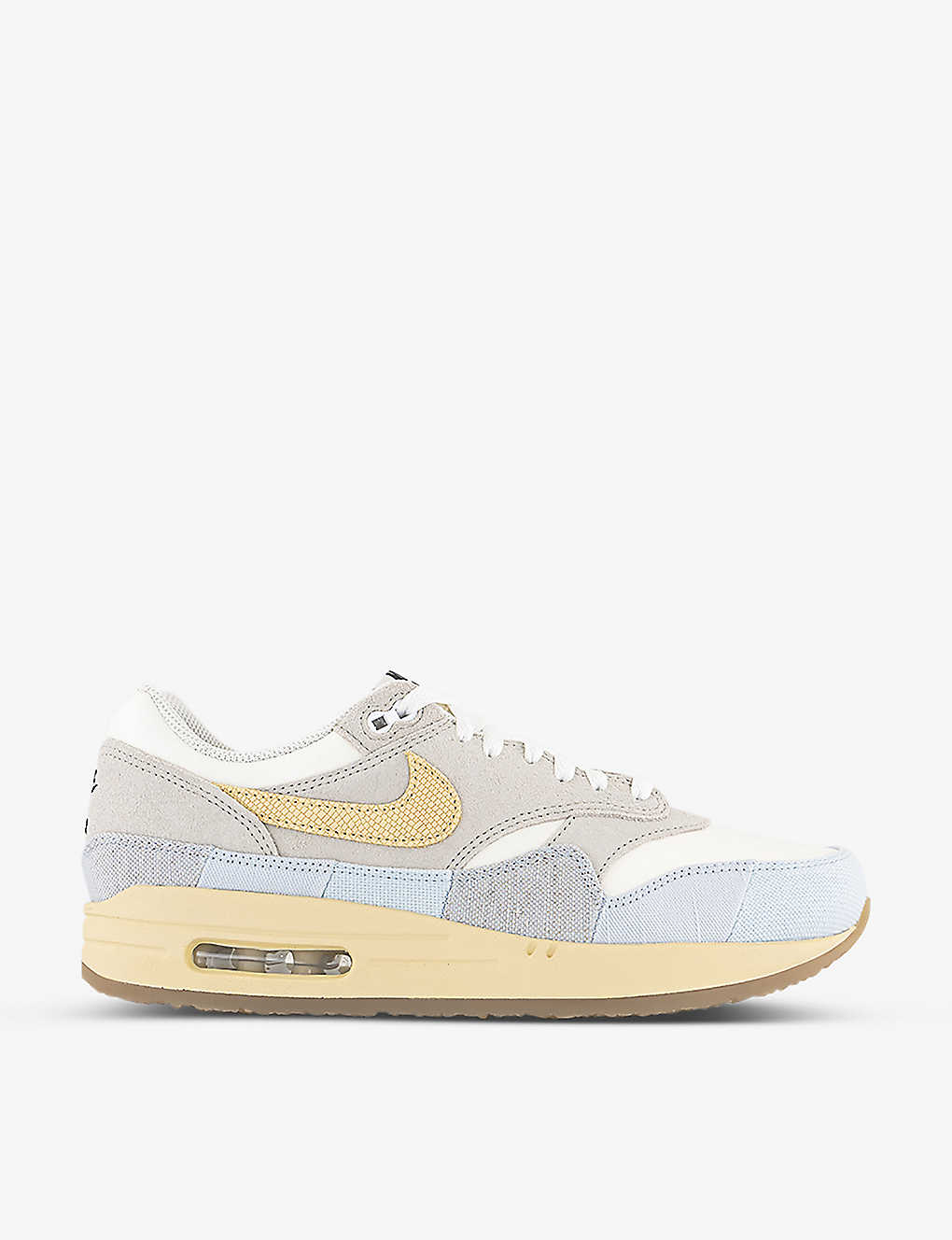 NIKE NIKE MEN'S LIGHT BONE PALE VANILLA AIR MAX 1 87 LEATHER AND TEXTILE LOW-TOP TRAINERS,68527960