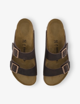 Birkenstock Mens Habana Waxy Leather Arizona Double-strap Suede Sandals Eur 41.5 / 7.5 Uk In Habana Waxy Leather