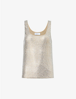 GIUSEPPE DI MORABITO: Crystal-embellished scoop-neck stretch-woven top