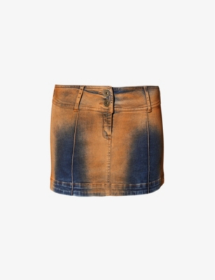 KNWLS KNWLS WOMENS TRAINWRECK HARLEY MID-RISE RECYCLED DENIM-BLEND MINI SKIRT