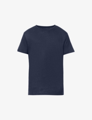 Derek Rose Jordan Crewneck Linen T-shirt In Navy