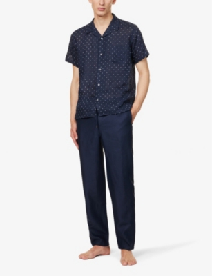 Shop Derek Rose Men's Navy Sydney Regular-fit Straight-leg Linen Trousers