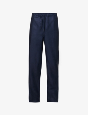 Derek Rose Mens Navy Sydney Regular-fit Straight-leg Linen Trousers