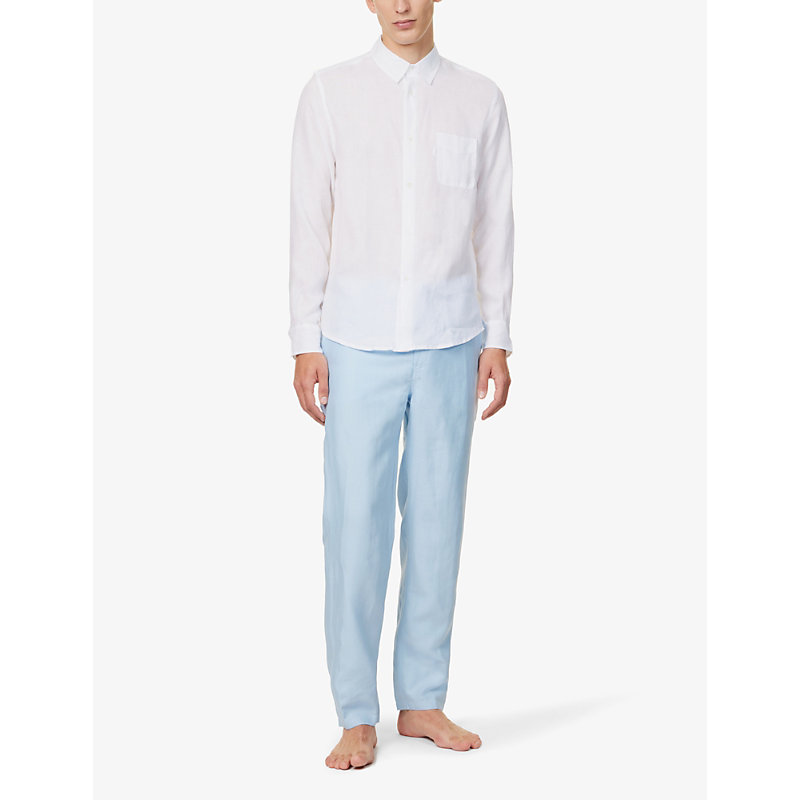 Shop Derek Rose Mens White Monaco Regular-fit Linen Shirt