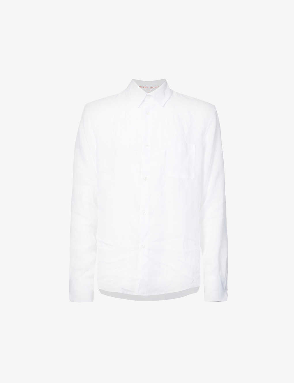 Shop Derek Rose Mens White Monaco Regular-fit Linen Shirt
