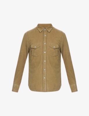 Tom Ford Mens Brown Western Pleated-cuff Regular-fit Cotton-corduroy Shirt In Brown