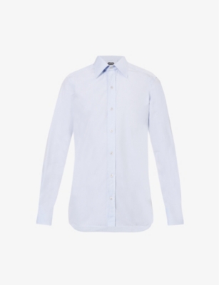 Tom Ford Mens Powder Blue Spread-collar Slim-fit Cotton-poplin Shirt