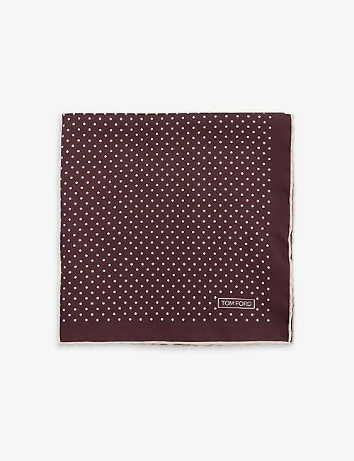 TOM FORD: Polka-dot print silk pocket square